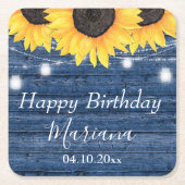 フローラ素朴サンフラワーズブルーバースデーパーティー スクエアペーパーコースター (正面)
