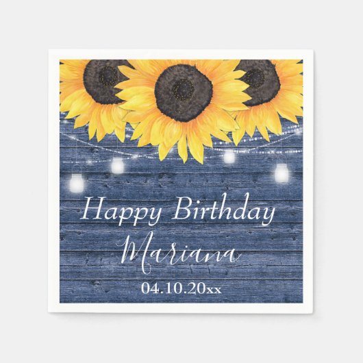 フローラ素朴サンフラワーズブルーバースデーパーティー スタンダードカクテルナプキン (正面)