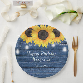 フローラ素朴サンフラワーズブルーバースデーパーティー ペーパープレート