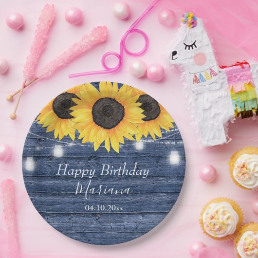 フローラ素朴サンフラワーズブルーバースデーパーティー ペーパープレート (パーティー)