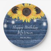 フローラ素朴サンフラワーズブルーバースデーパーティー ペーパープレート (正面)