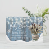 フローラ素朴ジャーほこりっぽい青い冬の赤ちゃんシャワー 招待状 (スタンド正面)