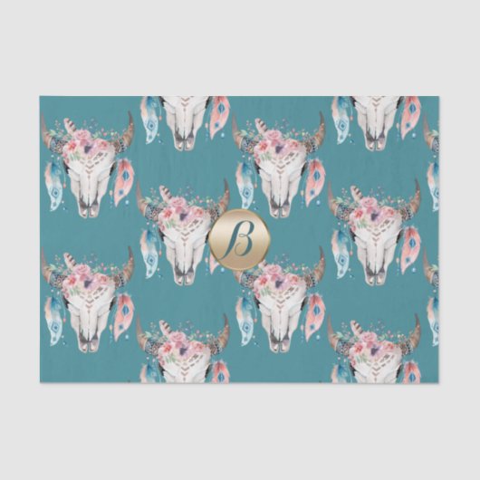 フローラ素朴スカルボホモノグラムパーソナライズされた 薄葉紙 (正面)