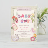 フローラ素朴スクラップブックコラージュ赤ちゃんシャワー 招待状 (スタンド正面)