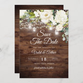 フローラ素朴ストリングライトウェディング日付の保存 招待状 (正面/裏面)