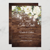 フローラ素朴ストリングライトウェディング日付の保存 招待状 (正面/裏面)