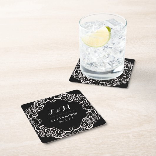 フローラ素朴スワールアートオーナメントウェディングパーティー スクエアペーパーコースター (インサイチュ)