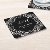 フローラ素朴スワールアートオーナメントウェディングパーティー スクエアペーパーコースター (アングル)