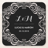 フローラ素朴スワールアートオーナメントウェディングパーティー スクエアペーパーコースター (正面)