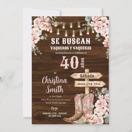 フローラ素朴セブスカンアダルトウーマン誕生日 招待状 (正面)