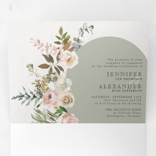 フローラ素朴セージ全結婚体を三つ折り 三つ折り招待状 (内部最初)