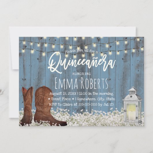 フローラ素朴ダスティブルーキンセアニェラ誕生日 招待状 (正面)