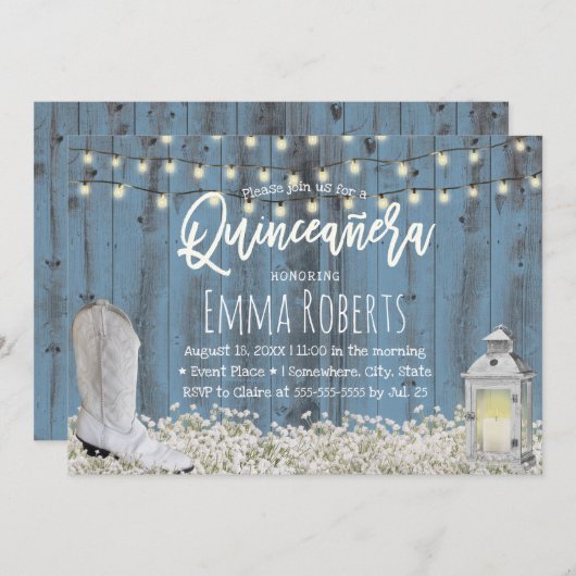 フローラ素朴ダスティブルーキンセアニェラ15誕生日 招待状 (正面/裏面)