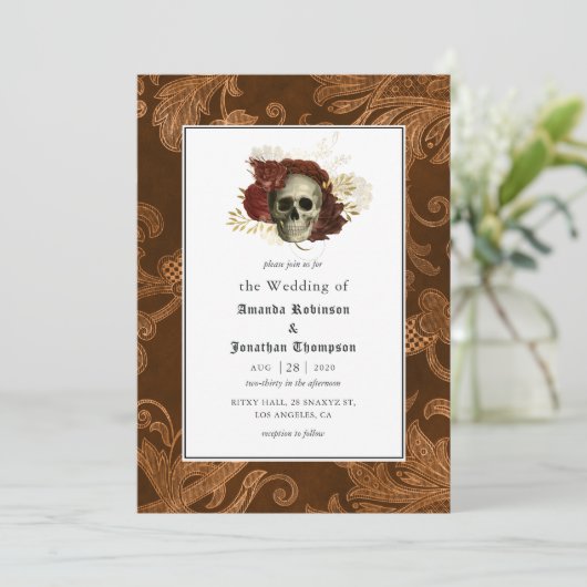 フローラ素朴ダマスク結婚ゴシック 招待状 (スタンド正面)