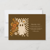 フローラ素朴チェッカーボード幽霊1st誕生日 サンキューカード (正面)