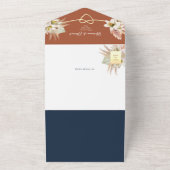フローラ素朴テラコッタネイビーブルー結婚ズ オールインワン招待状 (外側)