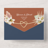 フローラ素朴テラコッタネイビーブルー結婚ズ オールインワン招待状 (裏面)