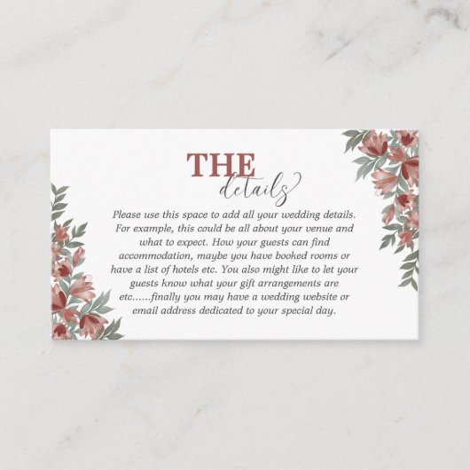 フローラ素朴テラコッタ結婚の詳細 エンクロージャーカード (正面)