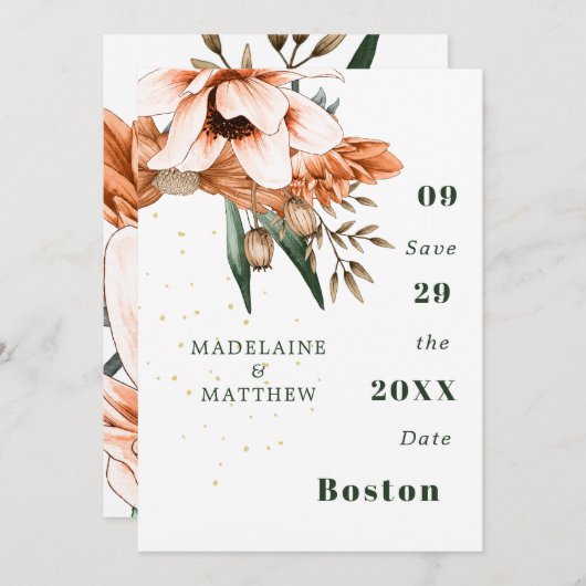 フローラ素朴テラコッタ金ゴールドシエレガントック セーブザデート (正面/裏面)