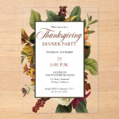 フローラ素朴テラコッタ |ティール(緑がかった色)感謝祭ディナー アクリル招待状 (正面)