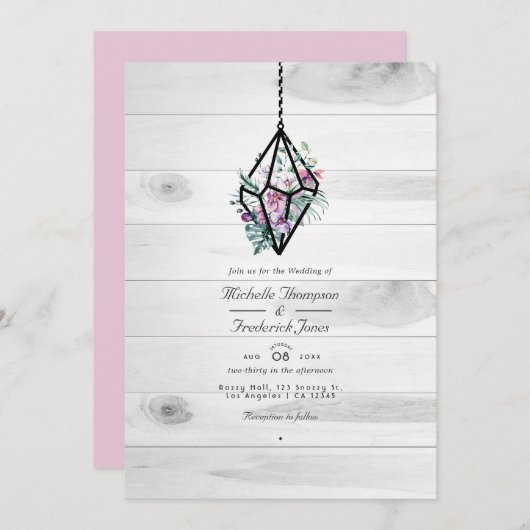 フローラ素朴テラリウムQRコード庭園の結婚式 招待状 (正面/裏面)