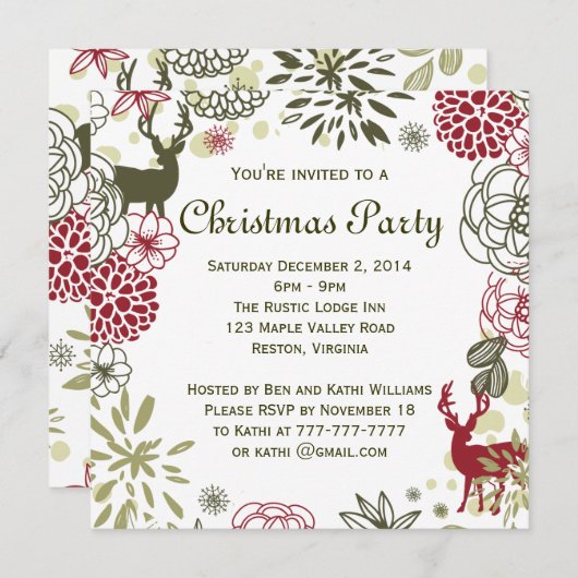 フローラ素朴ディアクリスマスパーティの招待状 招待状 (正面/裏面)