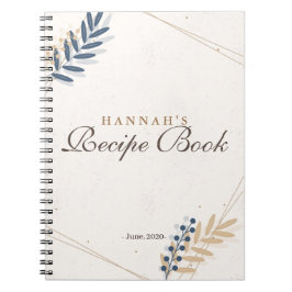 フローラ素朴ネイビーブルー金ゴールドブライダルシャワーレシピ ノートブック