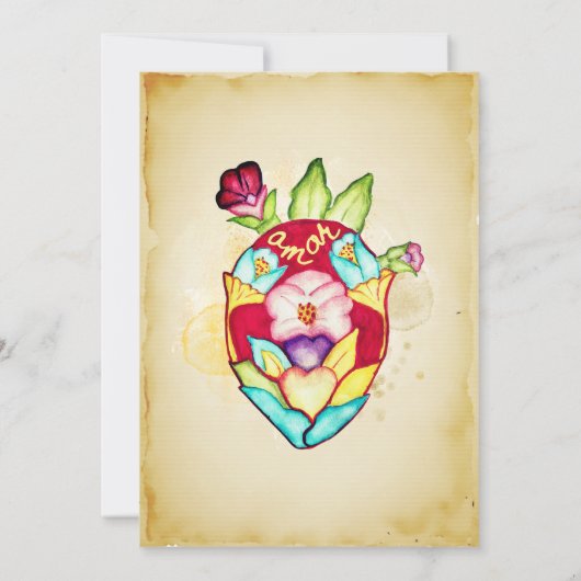 フローラ素朴ハートメキシコの結婚式の日付を保存 招待状 (裏面)