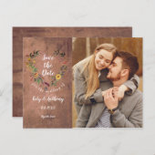 フローラ素朴ハート写真ウェディング日付の保存 案内ポストカード (正面/裏面)