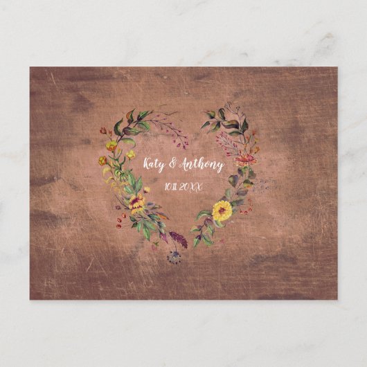 フローラ素朴ハート写真ウェディング日付の保存 案内ポストカード (裏面)
