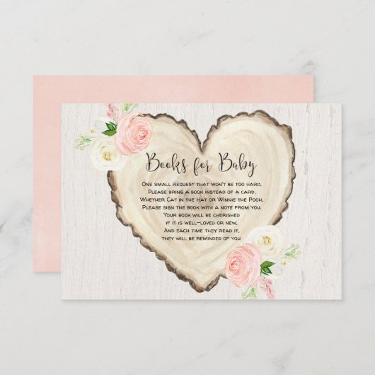 フローラ素朴ハート書要望女の赤ちゃんシャワー エンクロージャーカード (正面/裏面)