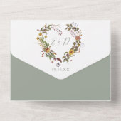 フローラ素朴ハートQRコードSage Green結婚s オールインワン招待状 (裏面)