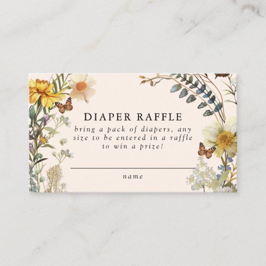 フローラ素朴バタフライ赤ちゃんシャワーおむつラッフル エンクロージャーカード (正面)