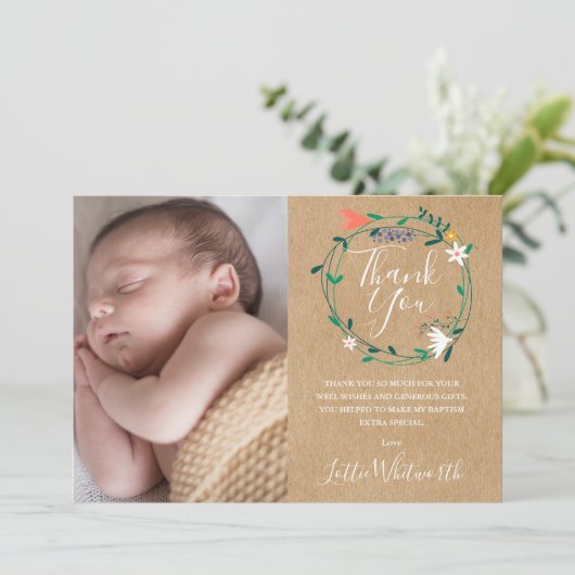 フローラ素朴バプテスマ、《キリスト教》洗礼式や命名式写真 サンキューカード (スタンド正面)
