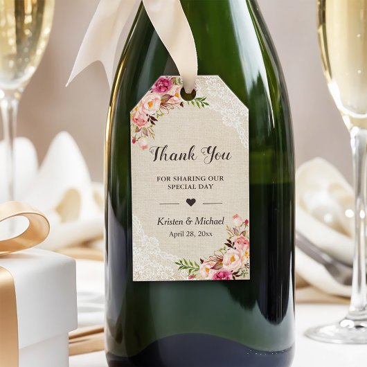 フローラ素朴バーラップレース結婚式の引き出物ありがとう ギフトタグ