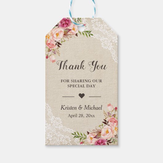フローラ素朴バーラップレース結婚式の引き出物ありがとう ギフトタグ (正面)