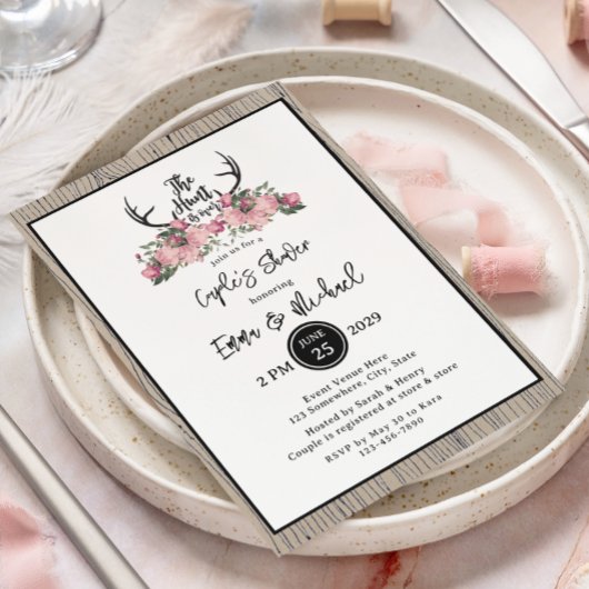 フローラ素朴バーンウッド狩りがカップルのシャワー上にある 招待状