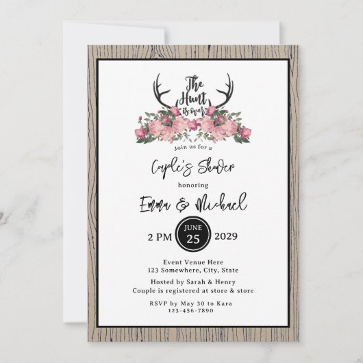 フローラ素朴バーンウッド狩りがカップルのシャワー上にある 招待状 (正面)