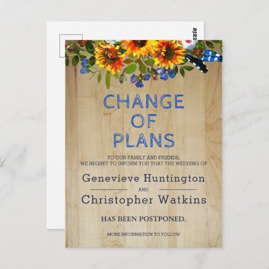 フローラ素朴バーンウッド結婚の延期キャンセル ポストカード (正面/裏面)