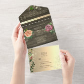 フローラ素朴バーンウッド結婚ズ オールインワン招待状 (貼ってはがせる)