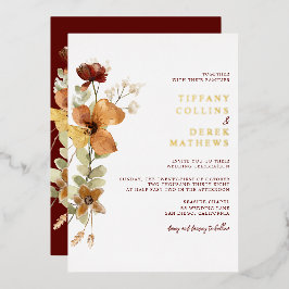 フローラ素朴バーントオレンジ秋の結婚式 箔招待状