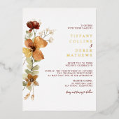 フローラ素朴バーントオレンジ秋の結婚式 箔招待状 (正面)