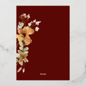 フローラ素朴バーントオレンジ秋の結婚式 箔招待状 (裏面)