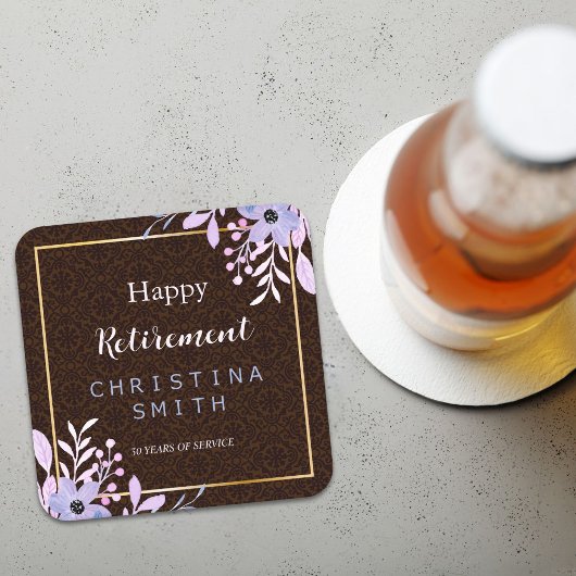 フローラ素朴パステルウォーターカラーリタイアメントパーティー スクエアペーパーコースター