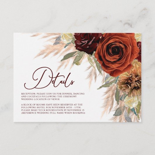 フローラ素朴パンパスグラス結婚ズ詳細 エンクロージャーカード (正面)