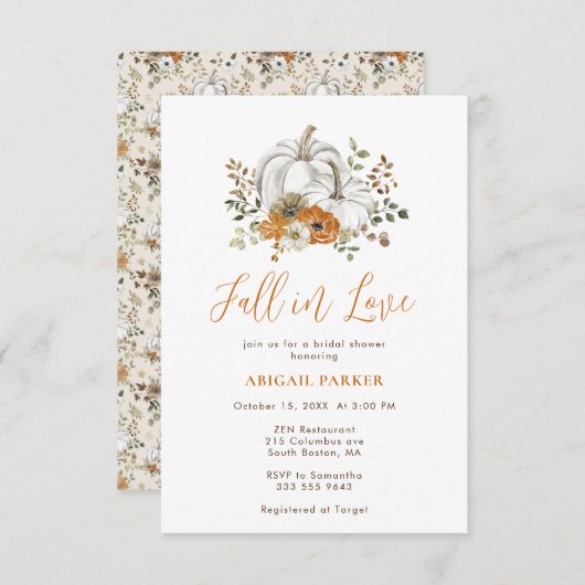 フローラ素朴パンプキンブライダルシャワー 招待状 (正面/裏面)