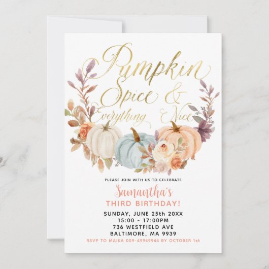 フローラ素朴パンプキン誕生日招待状 招待状 (正面)