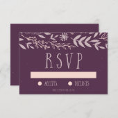 フローラ素朴パープルウェディングRSVP 出欠カード (正面/裏面)