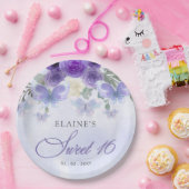 フローラ素朴パープル薄紫蝶スウィート16 ペーパープレート (パーティー)