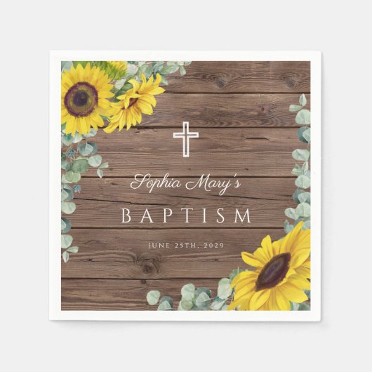 フローラ素朴ヒマワリ十字洗礼 スタンダードカクテルナプキン (正面)